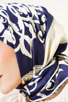 Antik Motif Twill Eşarp Lacivert - Başörtüsü