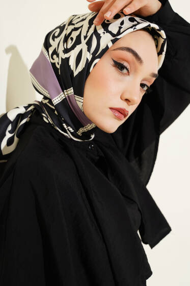 Antik Motif Twill Eşarp Lila - Başörtüsü