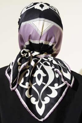 Antik Motif Twill Eşarp Lila - Başörtüsü