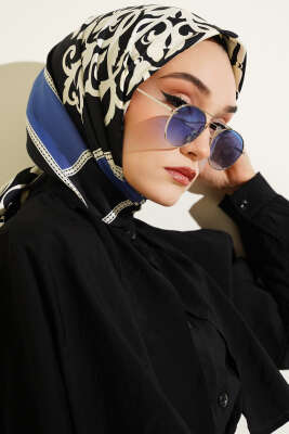 Antik Motif Twill Eşarp Mavi 