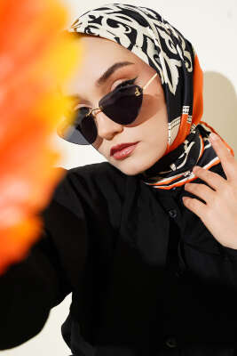Antik Motif Twill Eşarp Oranj 