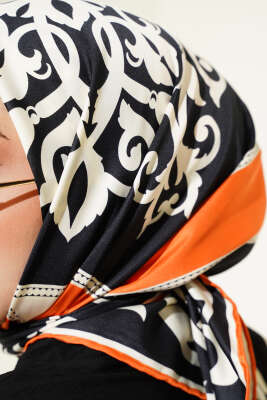 Antik Motif Twill Eşarp Oranj - Başörtüsü