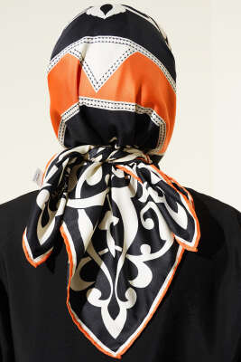 Antik Motif Twill Eşarp Oranj - Başörtüsü