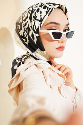 Antik Motif Twill Eşarp Siyah 