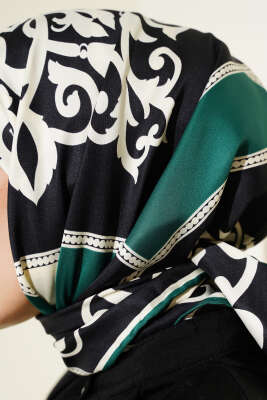Antik Motif Twill Eşarp Zümrüt - Başörtüsü