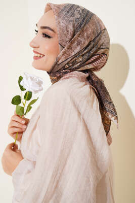 Antik Motifli Eşarp Soft Kahve 