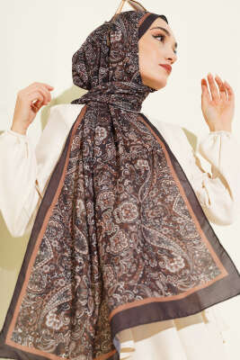 Antik Motifli Soft Şal Acı Kahve 