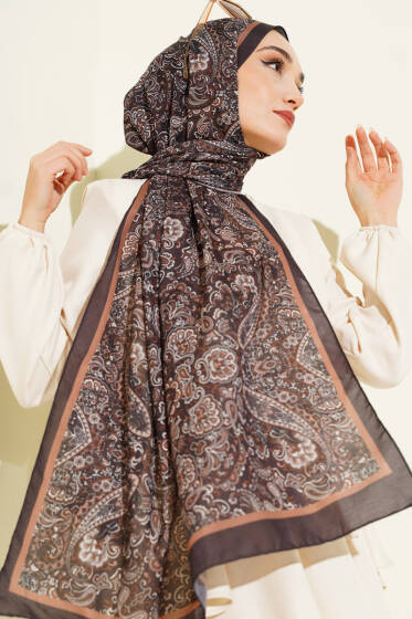 Antik Motifli Soft Şal Acı Kahve - Başörtüsü