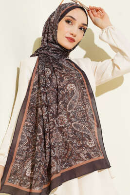Antik Motifli Soft Şal Acı Kahve - Başörtüsü