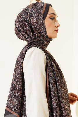 Antik Motifli Soft Şal Acı Kahve - Başörtüsü