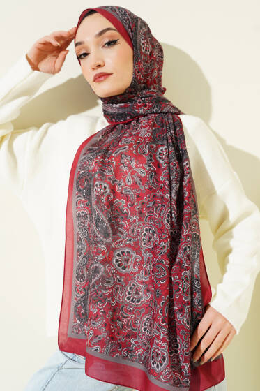 Antik Motifli Soft Şal Bordo - Başörtüsü
