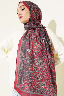 Antik Motifli Soft Şal Bordo - Başörtüsü