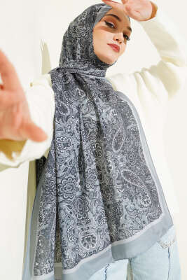 Antik Motifli Soft Şal Gri - Başörtüsü