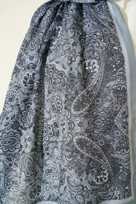 Antik Motifli Soft Şal Gri - Başörtüsü