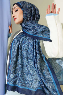 Antik Motifli Soft Şal Lacivert - Başörtüsü