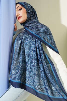 Antik Motifli Soft Şal Lacivert - Başörtüsü