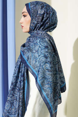 Antik Motifli Soft Şal Lacivert - Başörtüsü