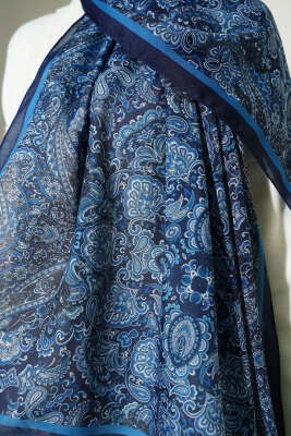 Antik Motifli Soft Şal Lacivert - Başörtüsü