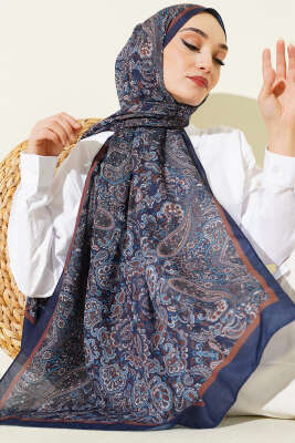 Antik Motifli Soft Şal Lacivert Kahve - SARPA