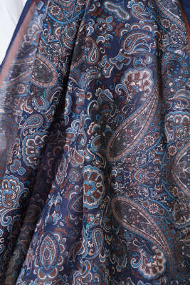 Antik Motifli Soft Şal Lacivert Kahve - Başörtüsü