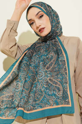 Antik Motifli Soft Şal Petrol Yeşili - Başörtüsü