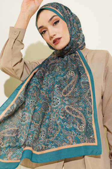 Antik Motifli Soft Şal Petrol Yeşili - Başörtüsü
