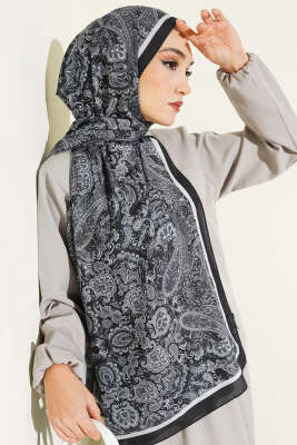 Antik Motifli Soft Şal Siyah - Başörtüsü
