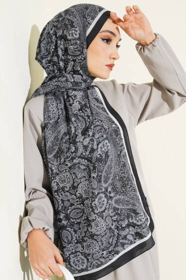 Antik Motifli Soft Şal Siyah - Başörtüsü