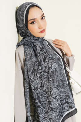 Antik Motifli Soft Şal Siyah - Başörtüsü