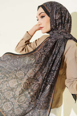 Antik Motifli Soft Şal Siyah Vizon - Başörtüsü