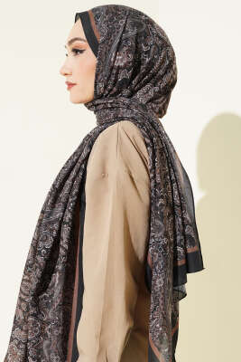 Antik Motifli Soft Şal Siyah Vizon - Başörtüsü