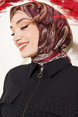 Antik Paisley Desen Eşarp Bordo 