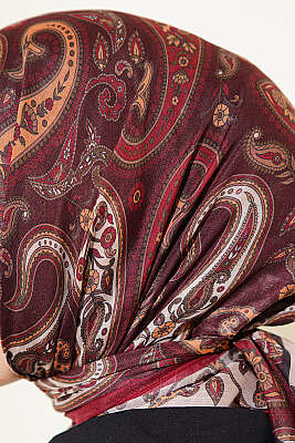 Antik Paisley Desen Eşarp Bordo - Başörtüsü