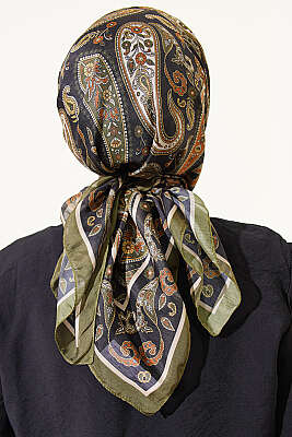 Antik Paisley Desen Eşarp Haki - Başörtüsü