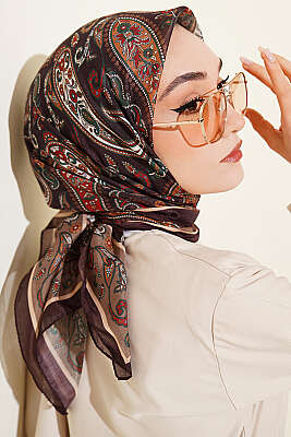Antik Paisley Desen Eşarp Kahve - Başörtüsü