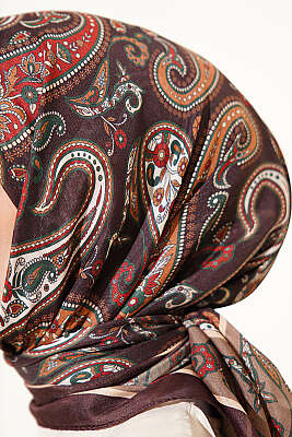 Antik Paisley Desen Eşarp Kahve - Başörtüsü