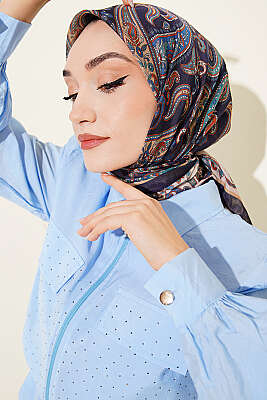 Antik Paisley Desen Eşarp Lacivert Bej 