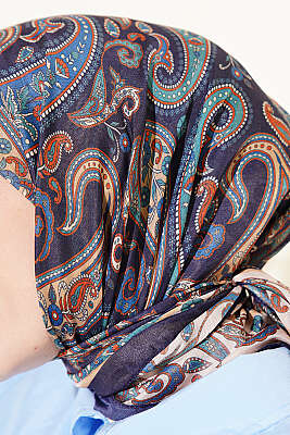 Antik Paisley Desen Eşarp Lacivert Bej - Başörtüsü