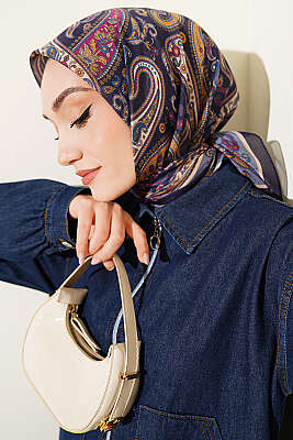 Antik Paisley Desen Eşarp Lacivert Mavi 