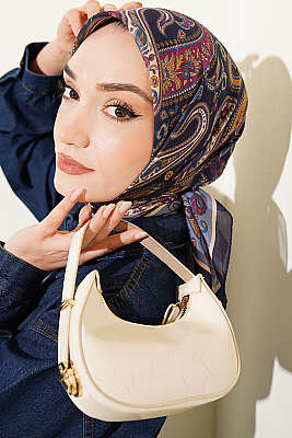 Antik Paisley Desen Eşarp Lacivert Mavi - Başörtüsü