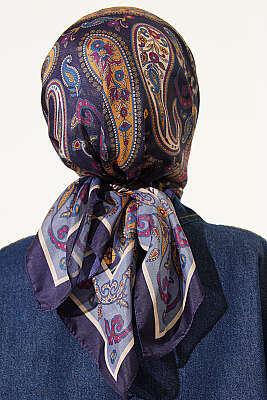 Antik Paisley Desen Eşarp Lacivert Mavi - Başörtüsü