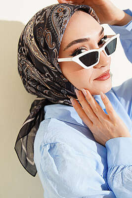 Antik Paisley Desen Eşarp Siyah - Başörtüsü