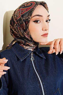 Antik Paisley Desen Eşarp Siyah Bej 