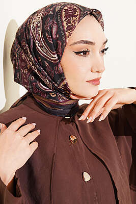 Antik Paisley Desen Eşarp Siyah Bordo - SİNEM EŞARP