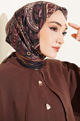 Antik Paisley Desen Eşarp Siyah Bordo - Başörtüsü