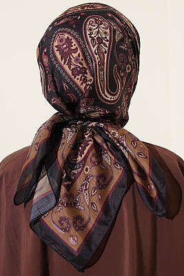 Antik Paisley Desen Eşarp Siyah Bordo - Başörtüsü