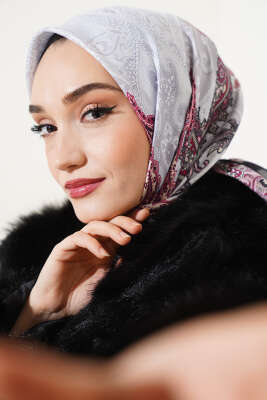 Antik Paisley Desen Eşarp Siyah Pembe 