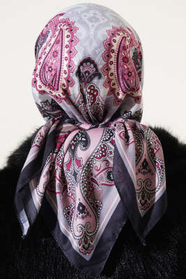 Antik Paisley Desen Eşarp Siyah Pembe - Başörtüsü