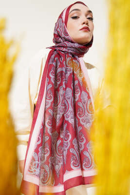 Antik Paisley Desen Şal Bordo 