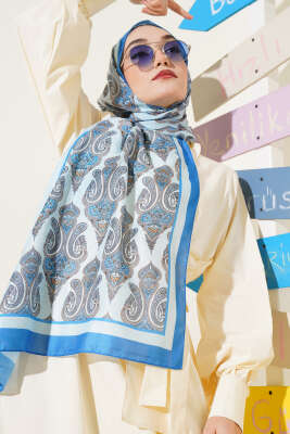 Antik Paisley Desen Şal Buz Mavisi 